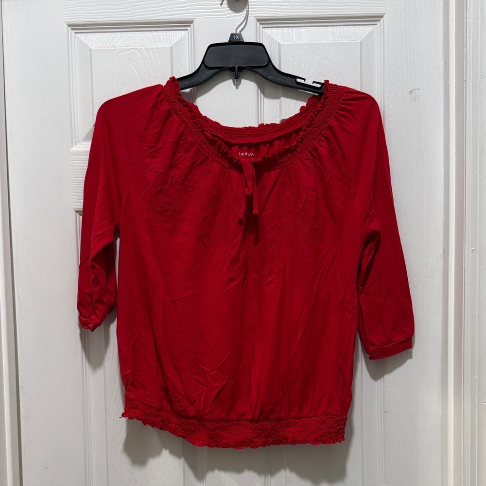 Lane Bryant Red Blouse with Lace Accents